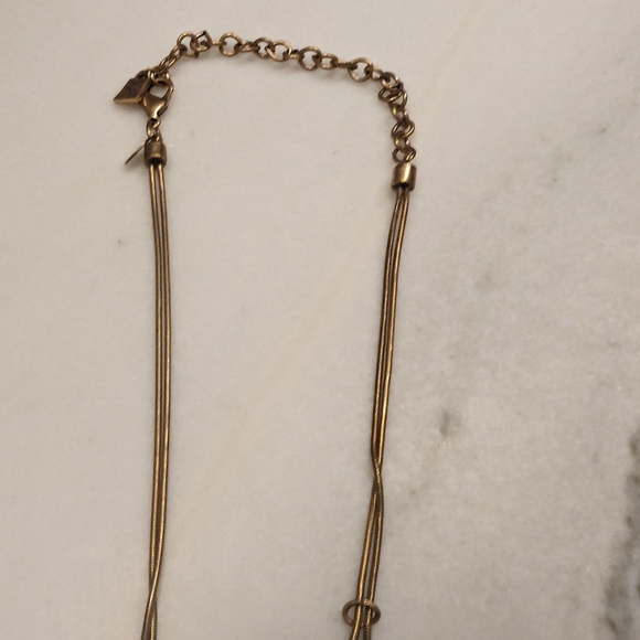 VINTAGE CHICO'S CHATELAINE STATEMENT 2 STRAND BRUSHED GOLD NECKLACE DANGLE BIB - Picture 7 of 11